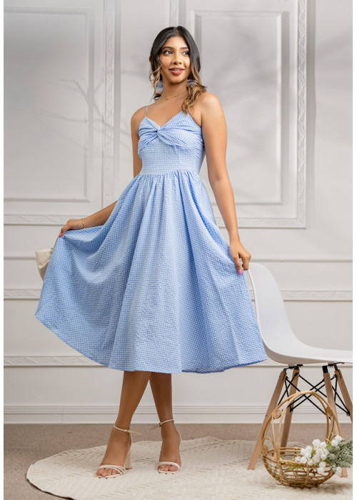 JENNA BLUE CHECK MIDI DRESS